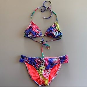 Bikini Lab bright multicolor cheetah pattern 2 piece set